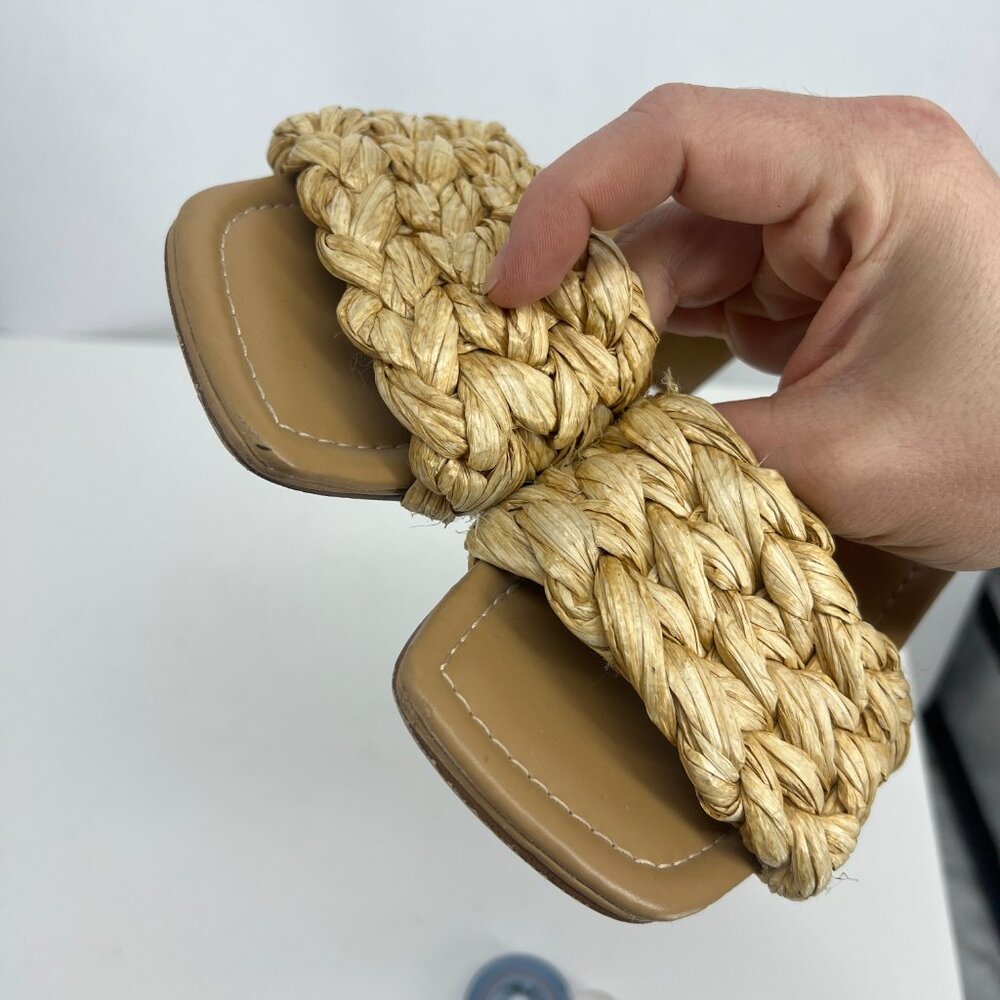Steve Madden Saged Neutral Raffia Square Toe Heel Size 7 - Picture 14 of 14